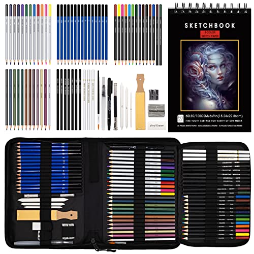 Nctoberows 76-Pack Drawing Set Sketching Kit, Pro Art Supplies Include 50  Pages 3-Color Sketchbook, Colored, Watercolor, Graphite, Charcoal &  Metallic Pencil, for Artists Adults Teens Beginners