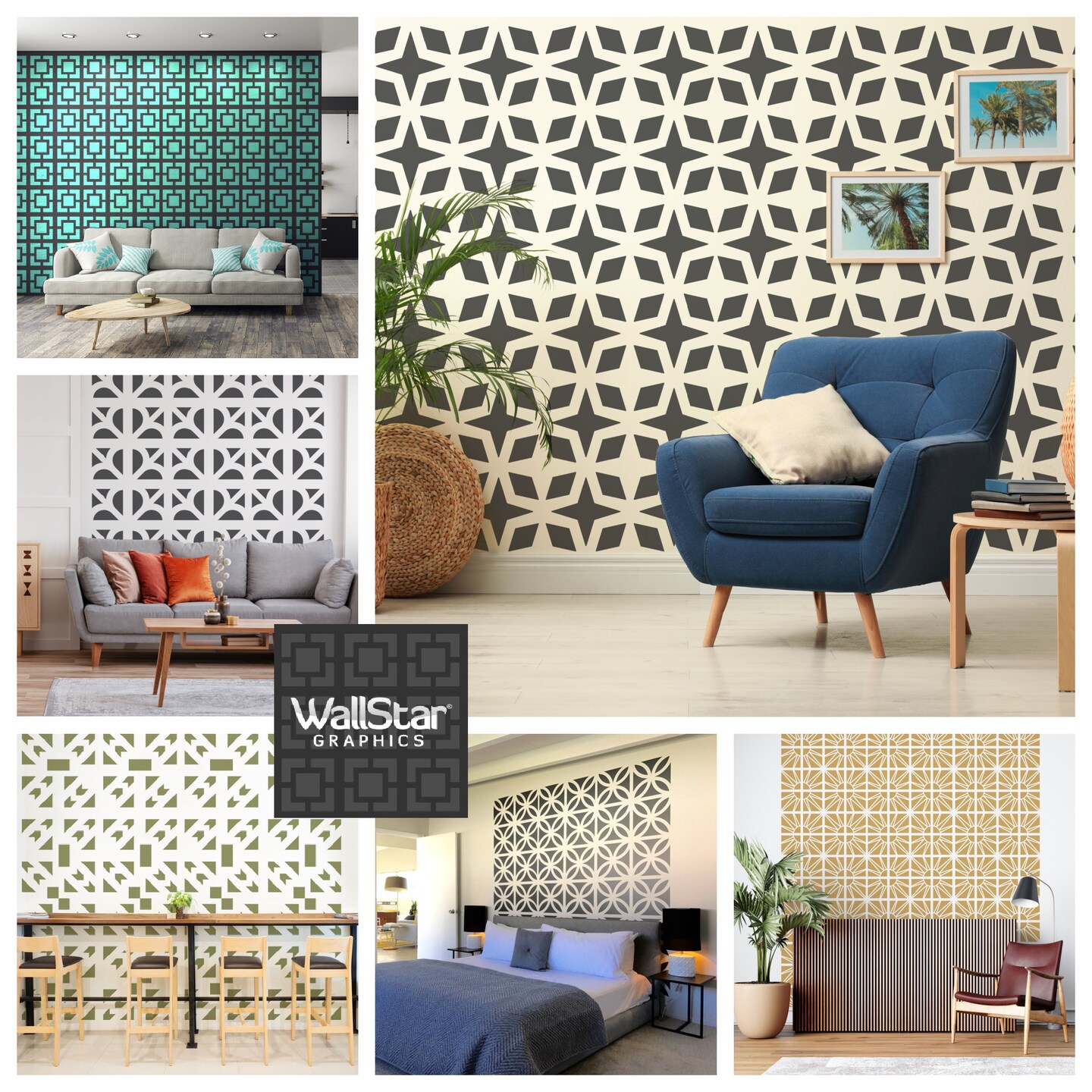 Mid Century Breeze Blocks, Modern Decals, Brick Wall Decal, Mid Mod Wall Art, Retro Accent Wall, Geometric Pattern, Modern Wall Decal product 5