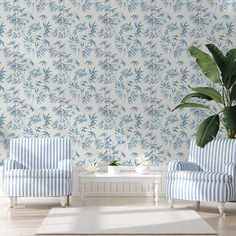 Tempaper Bamboo Chinoiserie Peel and Stick Wallpaper Mystic Blue