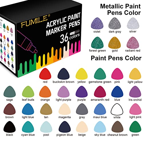 FUMILE 36 Colors Paint Pens Paint Markers, Acrylic Paint Pens for Wood,  Rock Painting, Glass, Ceramic, Canvas, Easter Egg and more Paintings,  acrylic paint set for Painting Supplies, Craft Supplies.