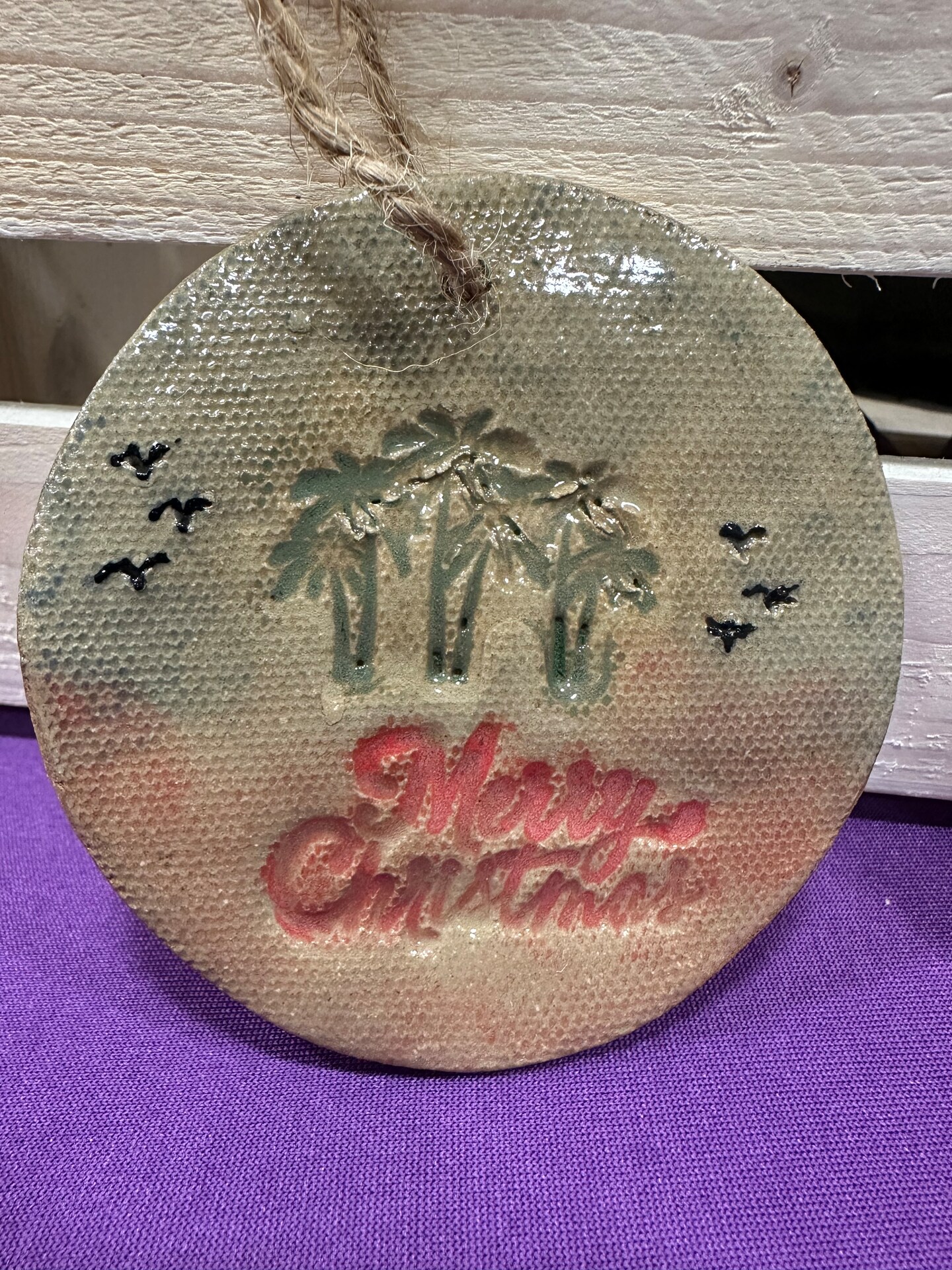 product name is Christmas ceramic ornament, palm trees, Coastal