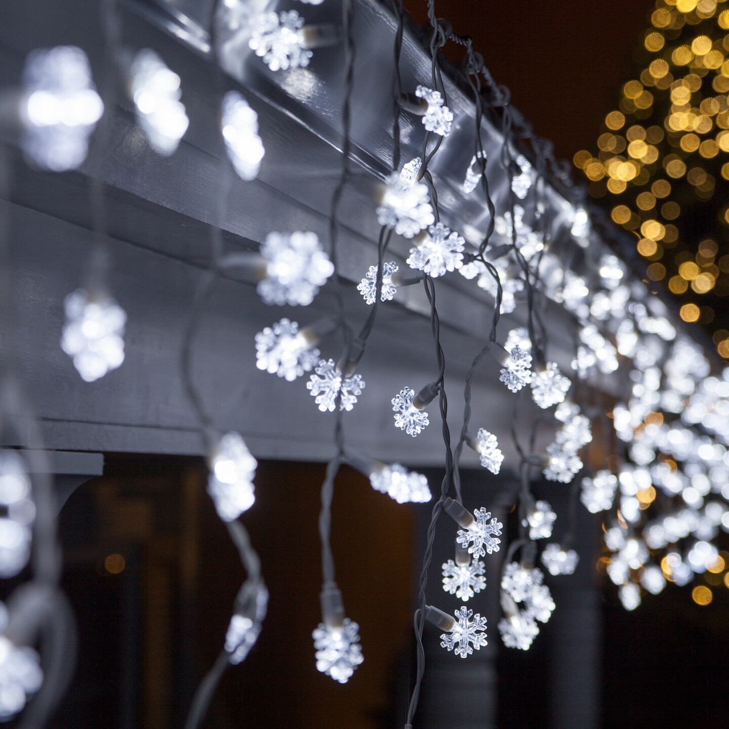70 Cool White Snowflake LED Icicle Light Set with White Wire