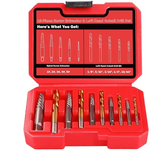 Ez Out Screw Extractor Set Broken Bolt Extractor Kit, 4 Pieces Screw Extractor Set, 35# Cr-Mo & 6542 HSS Steel Cobalt Left Hand Drill Bits Set for Removing Stripped Screws and Broken Bolts