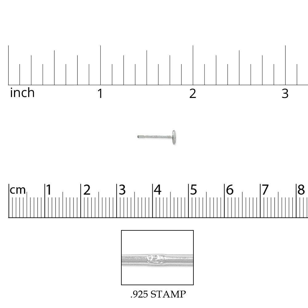 JewelrySupply Sterling Silver 4mm Flat Padded Earring Posts (1 Pair of Sterling Silver Padded Post Earrings)