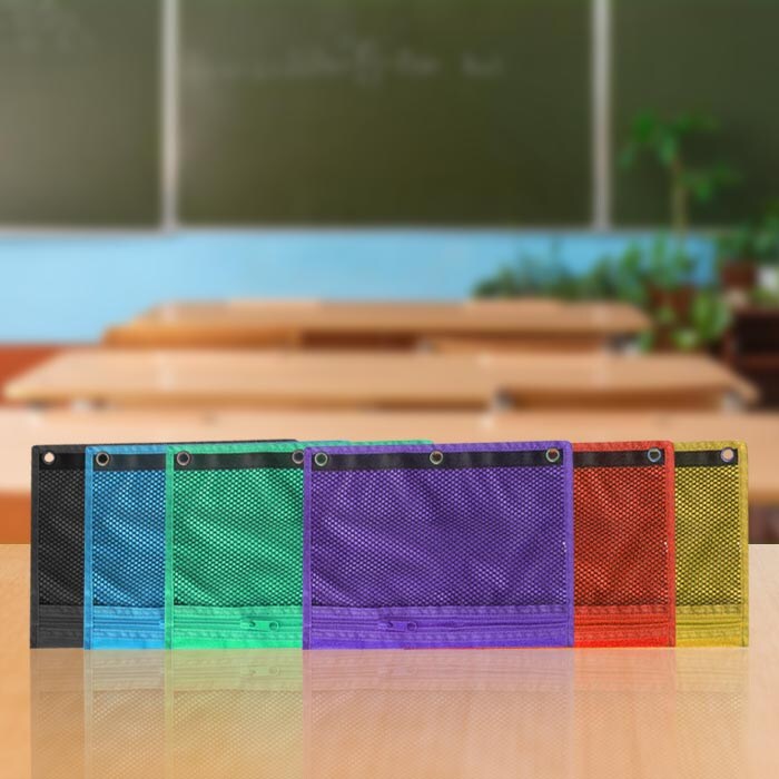 School Smart Mesh Zippered Binder Pockets, 10 x 71/2 Inches, Assorted