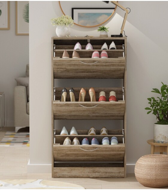 Entryway Modern Shoe Storage Rack Organizer Tall Shoe Cabinet with 3 Drawers