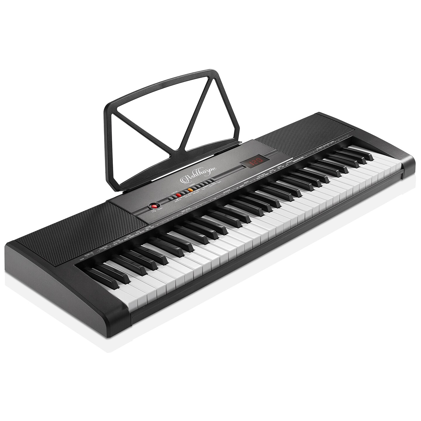 Ashthorpe 61-Key Digital Keyboard Piano, Portable Electronic Piano Keyboard Kit with Headphones, Microphone, and Keynote Stickers