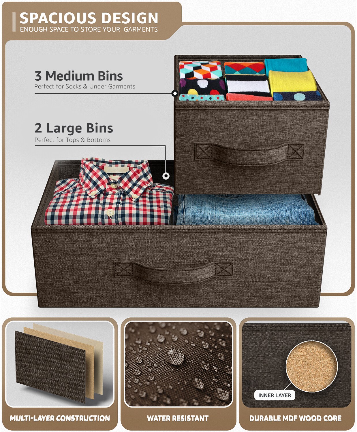 Sorbus Dresser with 5 Drawers - Storage Chest Organizer Unit with Steel Frame, Wood Top, Easy Pull Fabric Bins - Long Wide TV Stand for Bedroom Furniture, Hallway, Closet & Office Organization
