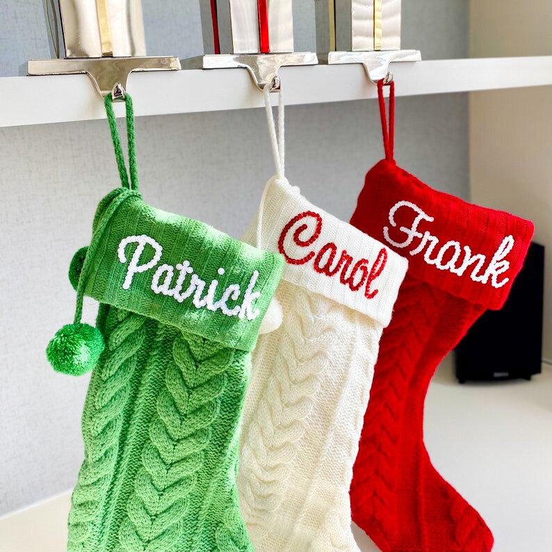 Personalized Christmas Stocking, Hand Sewn Embroidered Vintage Stocking