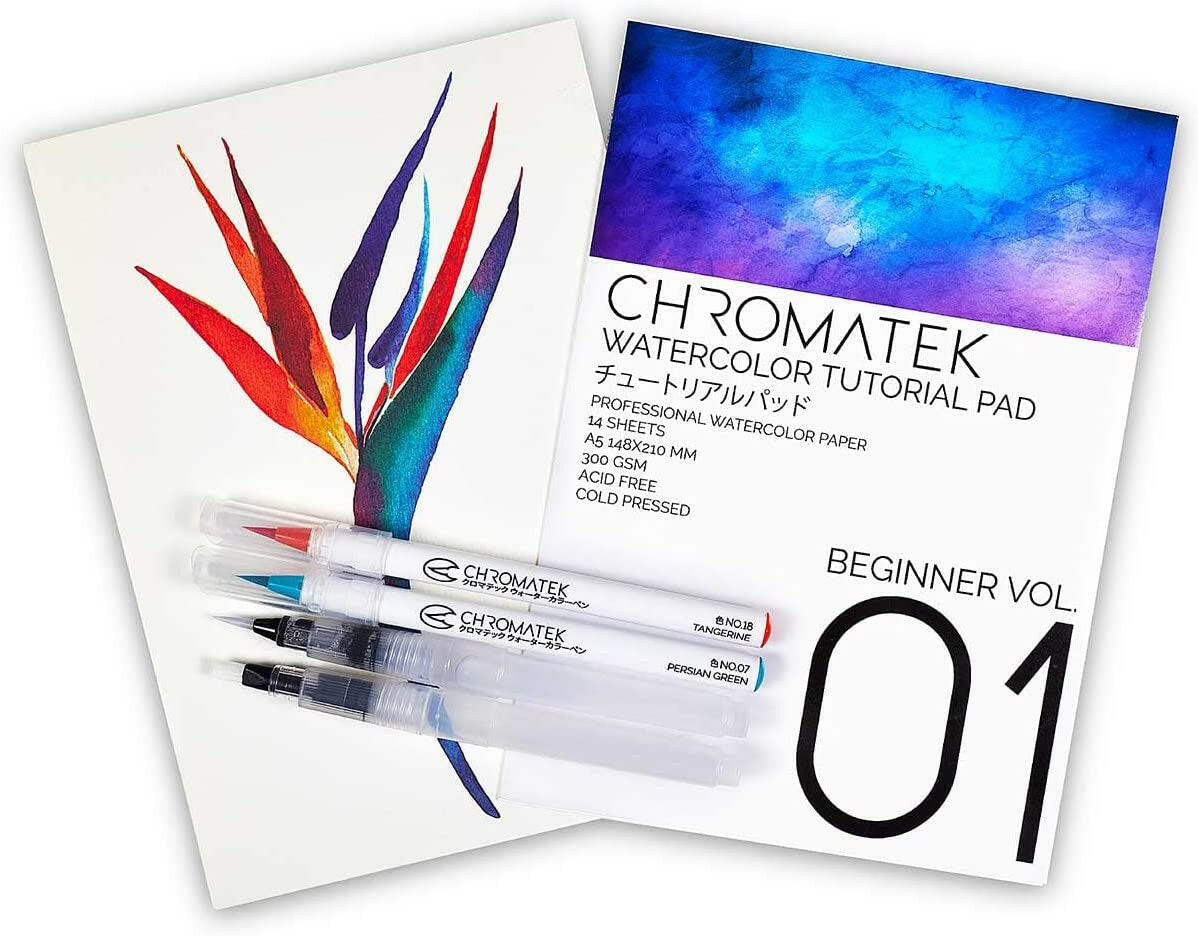 30 WATERCOLOR REAL BRUSH PEN SET + TUTORIAL PAD – Chromatek