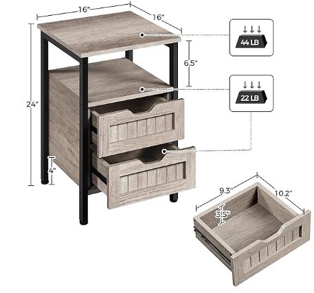 Bedside Table Bedside Cupboard with Adjustable Feet, Wooden Bedside Cabinet Sofa Side Table End Table for Bedroom/Small Space, Gray