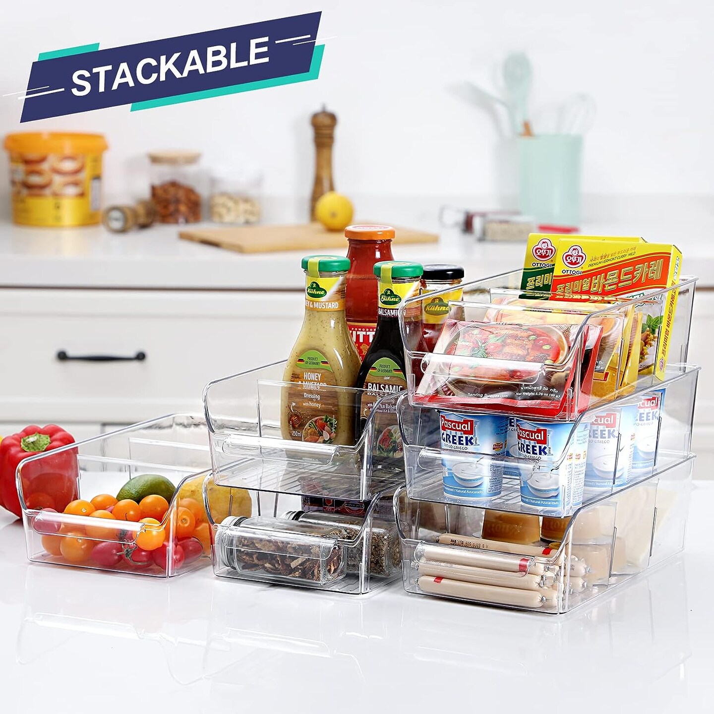 Stackable Storage Fridge Bins - Refrigerator Organizer Bins for