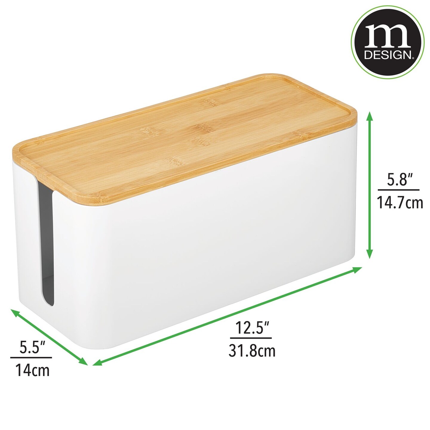 mDesign Cable Management Box Organizer for Cords and Wires, Small, White/Natural