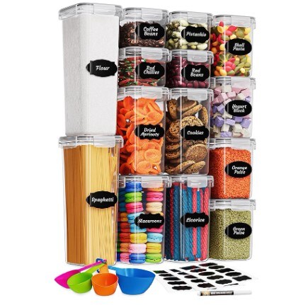 14 Pieces Food Storage Containers with Lids - Plastic Kitchen Storage Pantry Organization and Storage Containers