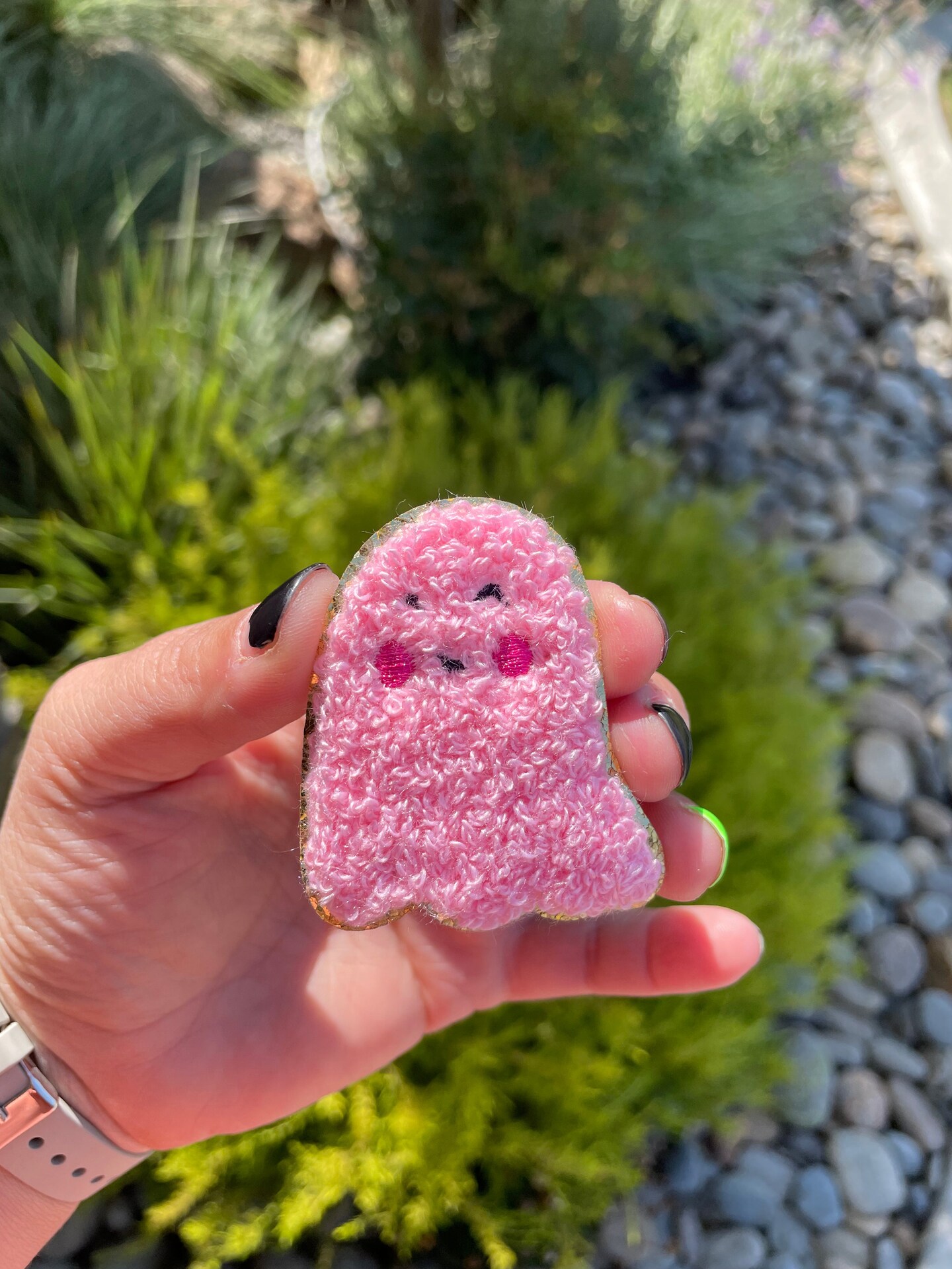 Pink Ghost Glitter Chenille Patch (iron on)