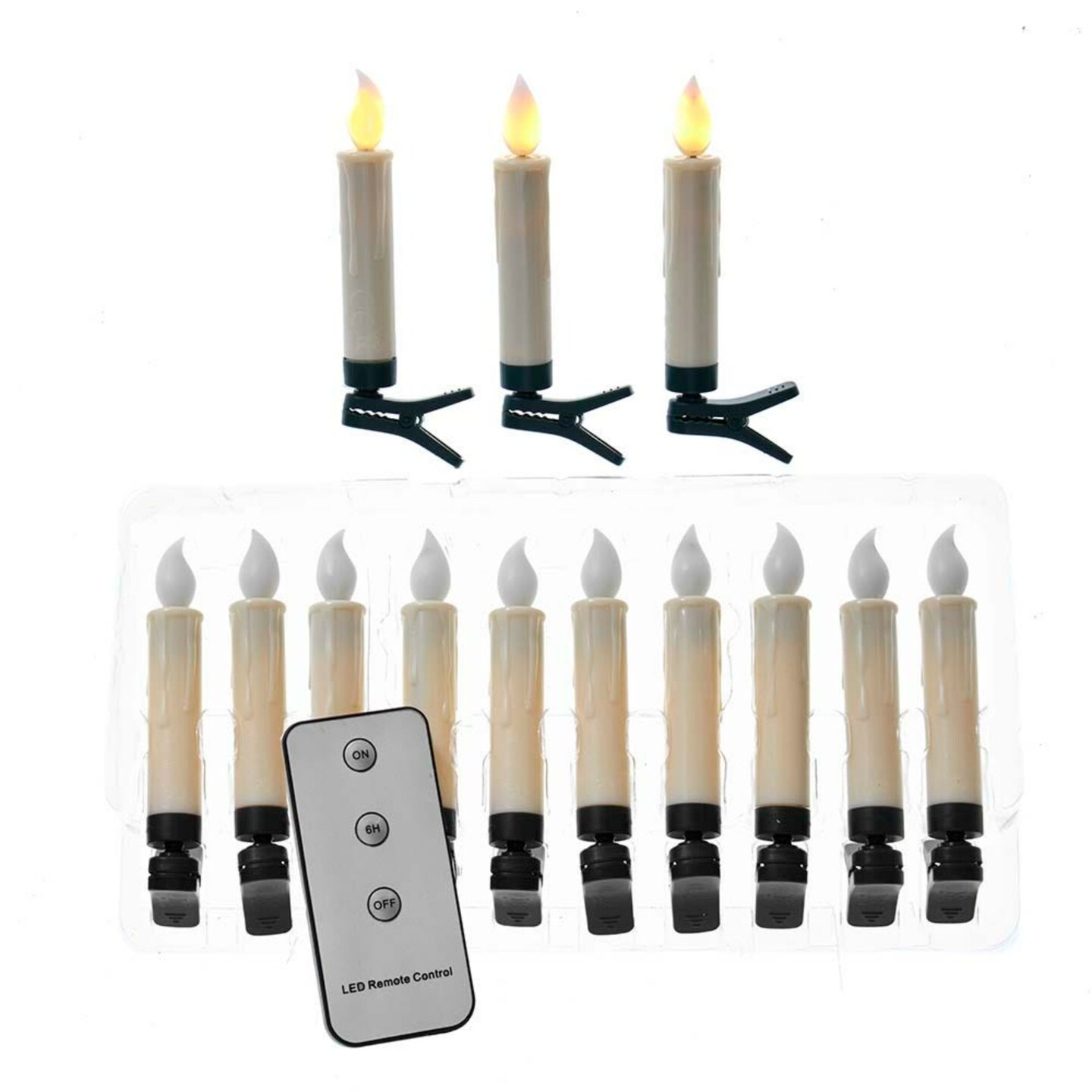 KSA Two Tone LED Lighted Christmas Candle Clip Set Ivory - 4&#x22; - Amber Lights - 10 ct