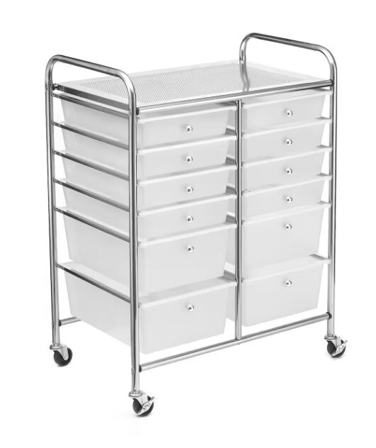 12 Clear Drawer Rolling Cart With Stainless Steel Base and 4 Sturdy Wheels