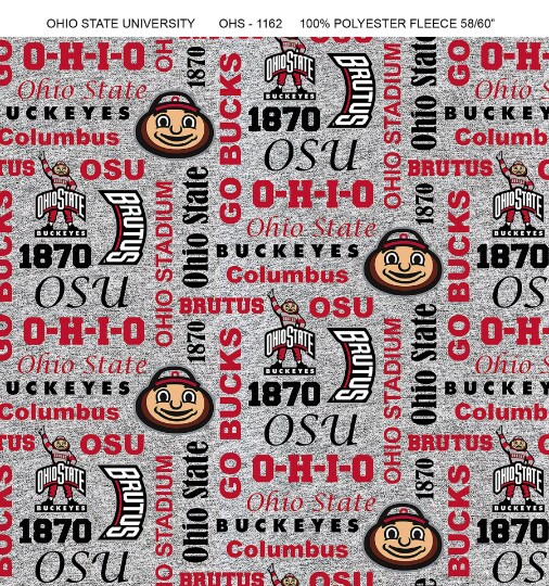 Sykel Enterprises-Ohio State University Fleece Fabric-Ohio State Buckeyes Heather Verbiage Fleece Blanket Fabric-Sold by the yard