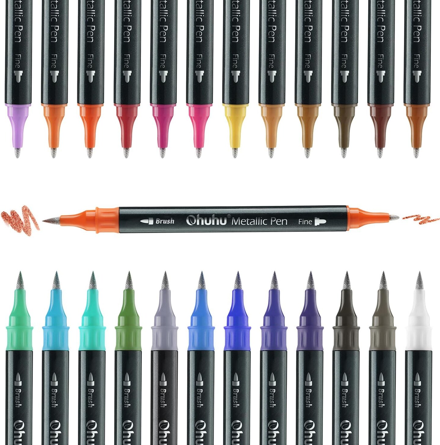 Ohuhu Metallic Marker Pens Dual Tips Brush Fine Point 24 Colors