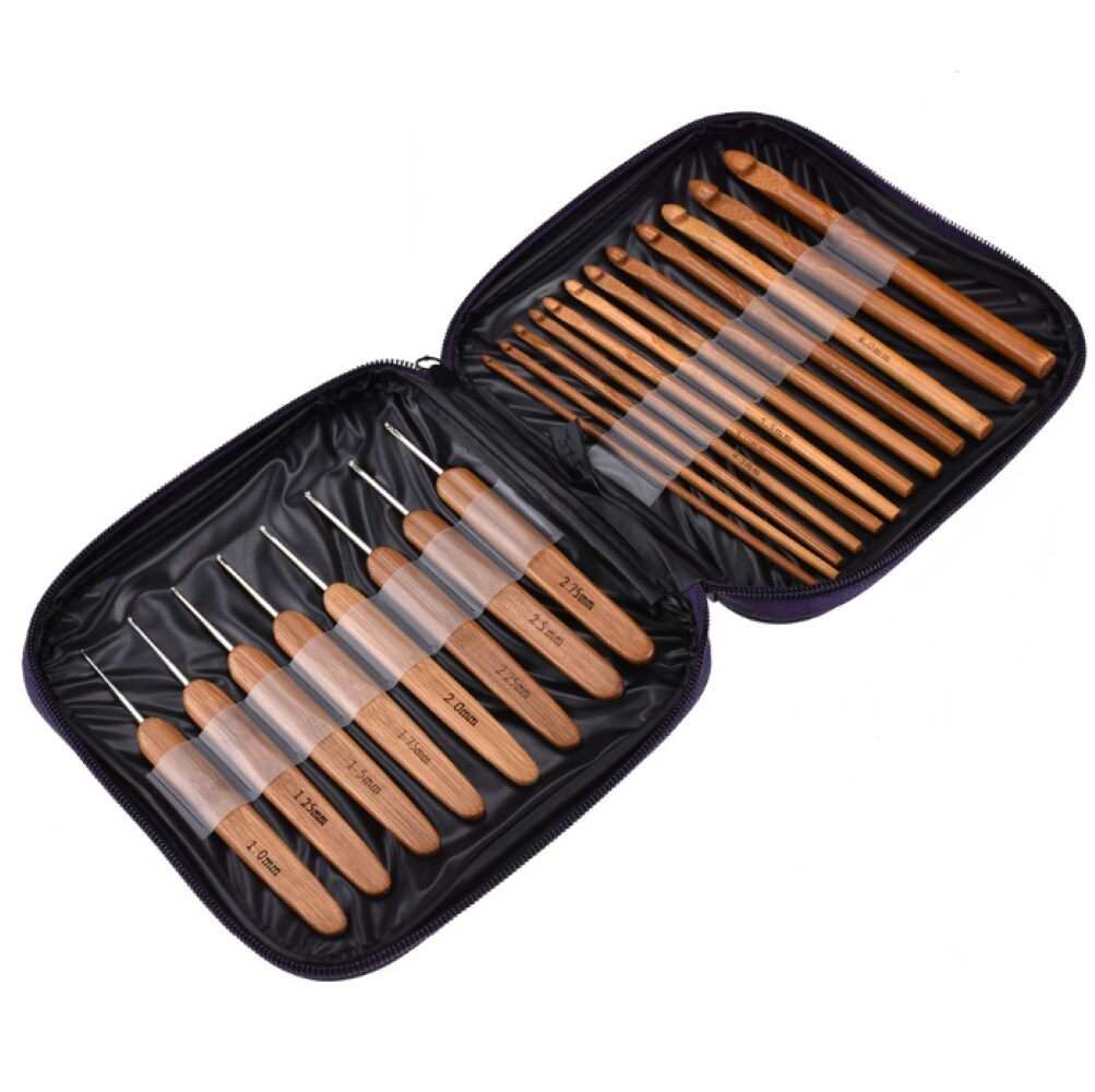 Kitcheniva Bamboo Crochet Hook Knitting Needles Knit With Bag 20 Pcs