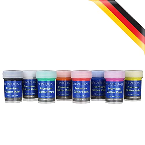 Set of 8 Glitter Paint - Sparkly, 20mL Acrylic Paints with Metallic Shimmer - Art Supplies for Canvas, Paper, Wood, Metal and Plastic - Gifts for Artists