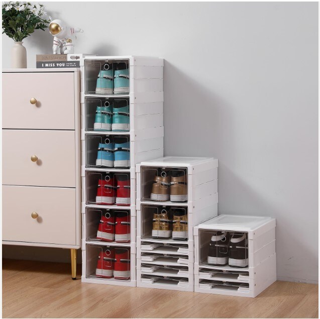 Foldable 3/6 Tiers Shoe Rack Organizer Box Stackable Storage Dust-Resistant Cover