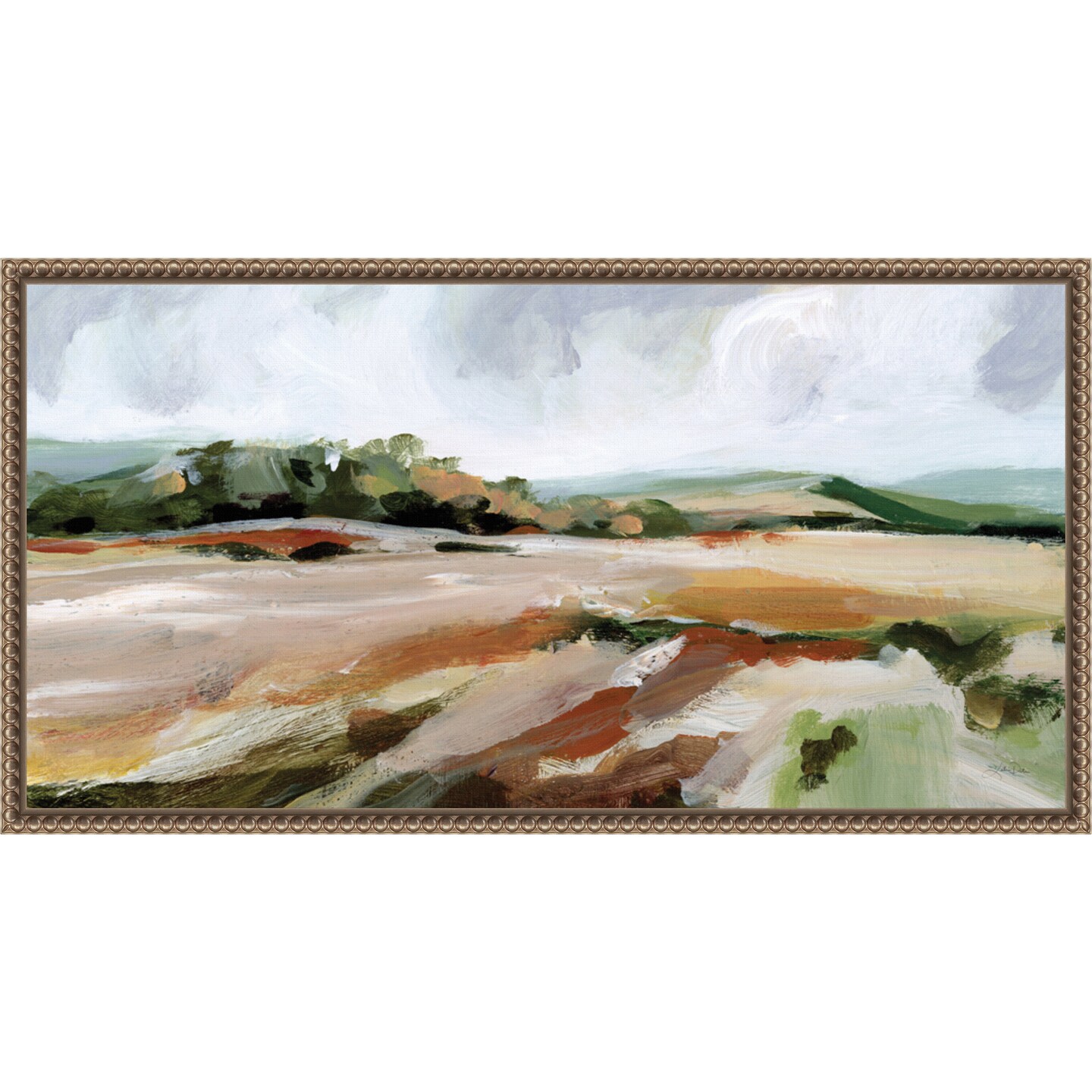 Taupe Toned Landscape by Katrina Pete 27-in. W x 14-in. H. Canvas Wall Art Print Framed in Bronze