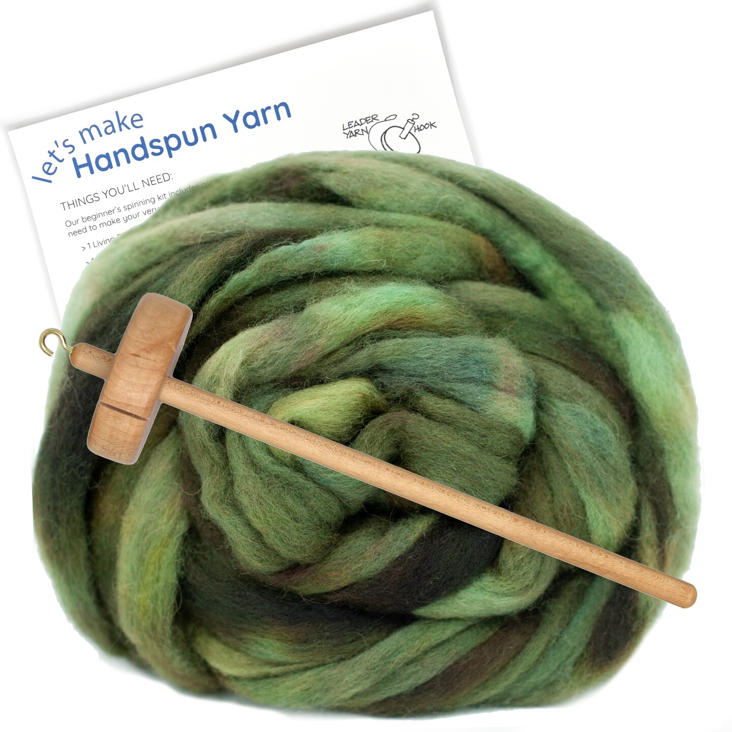 LEARN TO SPIN - Beginner's Spinning Kit with Hand Dyed BFL Roving, Drop Spindle & Printed Instructions w/ Video. Many Colors.