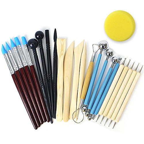 RUBFAC, 24pcs Polymer Clay Tools, Modeling, Sculpting Dotting Tools Set Pottery Tools with Air Dry Ball Stylus, Rock Painting Kit for Sculpture Pottery