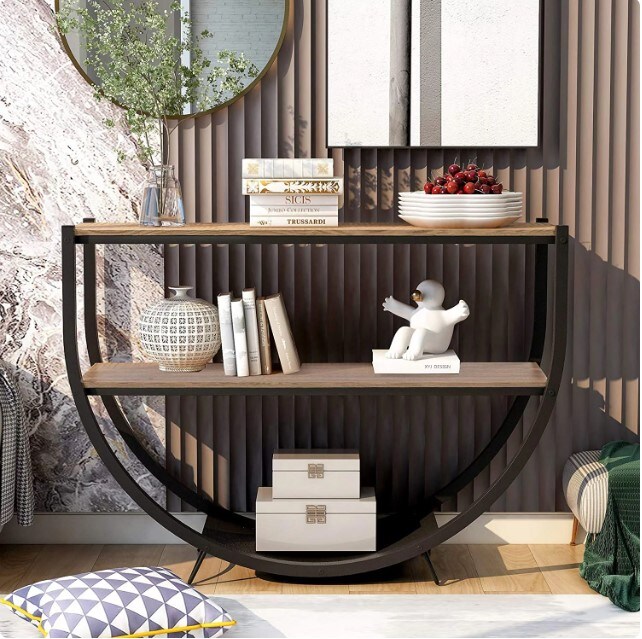 2 Tier Country Style Sofa Table for Entryway, Rustic Style Console Table, Brown