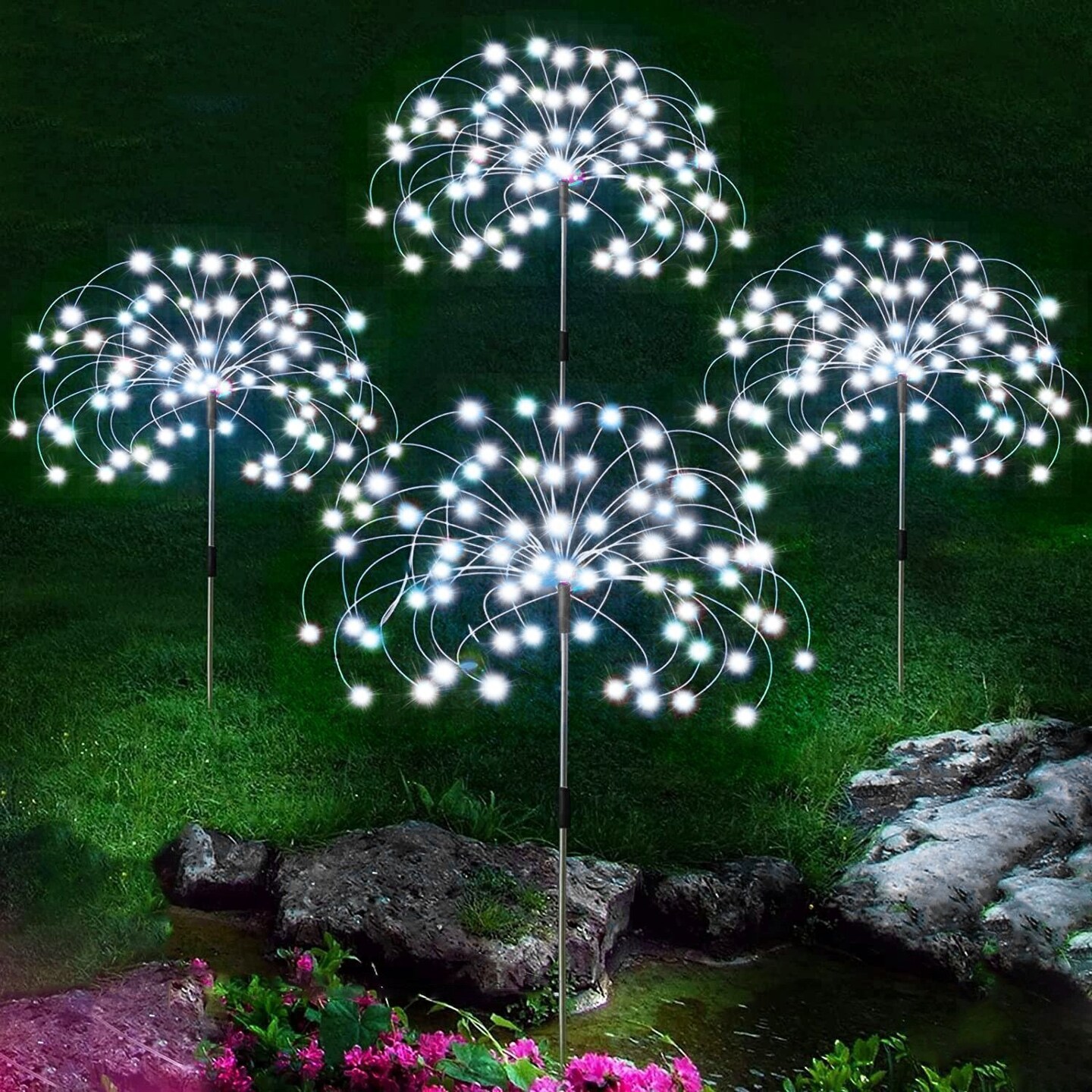 Red and White Christmas Solar Firework Lights, 6 Pack 540 LED Lights  Upgraded for Outdoor Garden Decorations (Red+White)