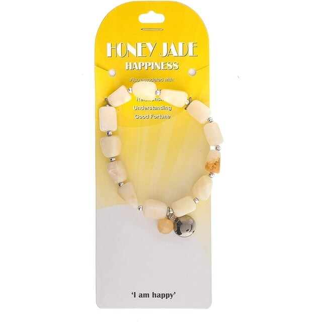 Earth's Jewels Semi-Precious Honey Jade Naturel Jasper Yellow Bracelet, Circle Charm