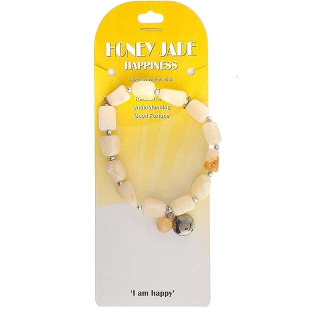 Earth&#x27;s Jewels Semi-Precious Honey Jade Naturel Jasper Yellow Bracelet, Circle Charm