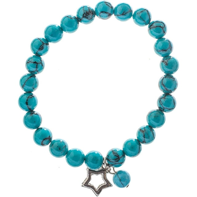 Earth&#x27;s Jewels Semi-Precious Dyed Re-constructed Turquoise Stretch Bracelet, Star Charm
