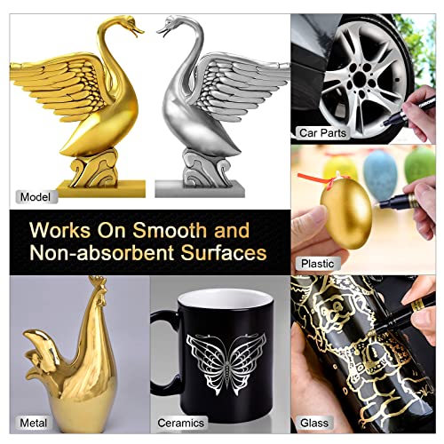 6 Pieces Liquid Mirror Chrome Markers, Silver & Gold Oil-based Permanent Chrome Mirror Paint Pens for Model Painting, Repairing, Marking or DIY Art Projects, Waterproof Reflective Gloss Metallic Markers