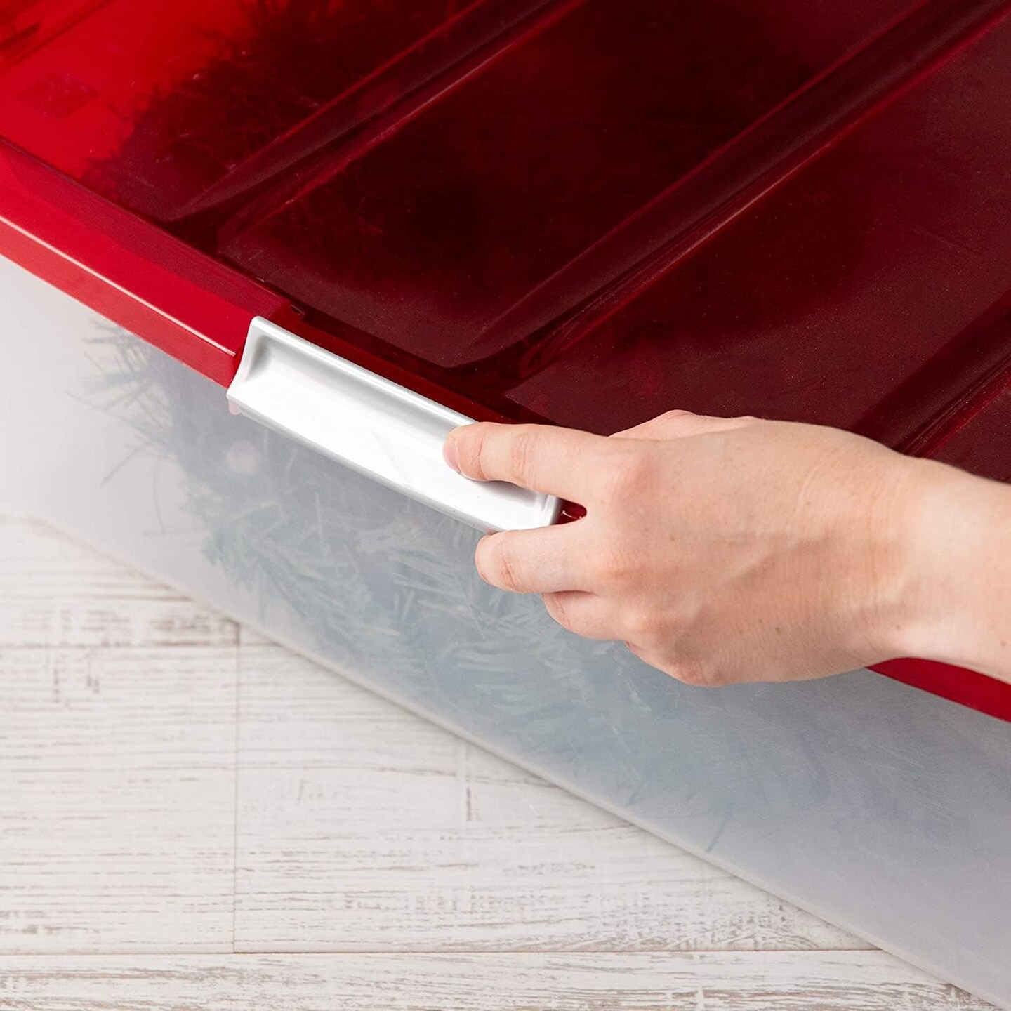 IRIS USA 33Qt. 3 Pack Holiday Wreath Storage Container Box with Lid, Clear/Red