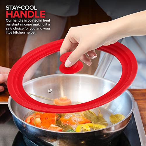 (Set of 2)  Universal Lids  Fits 7 to 12-Inch Cookware, Silicone Replacement Pan Lid, Glass Top Covers for Skillets, Pots, Frying Pans, Cast Iron - Red