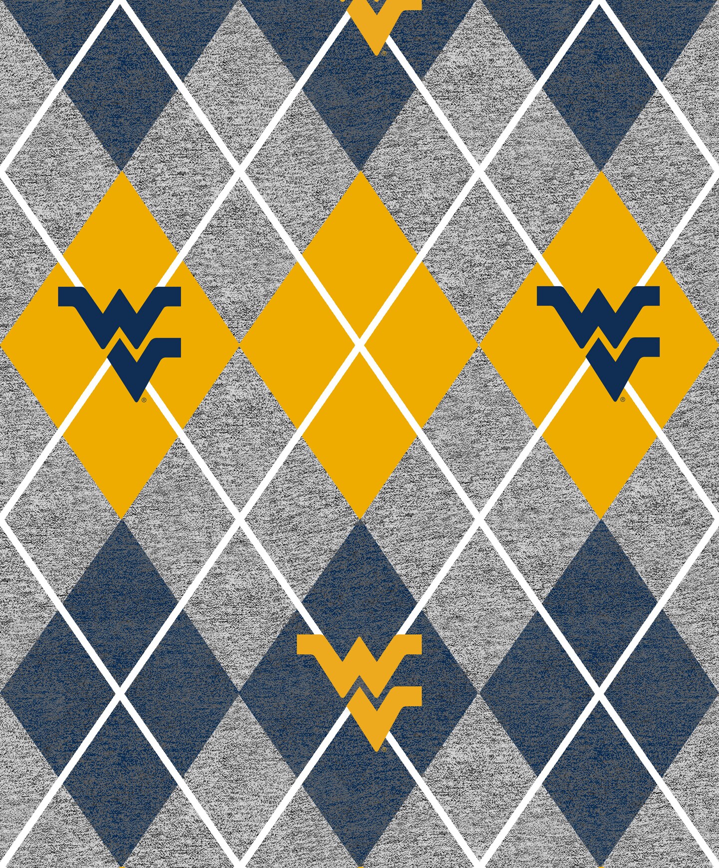 Sykel Enterprises-West Virginia University Fleece Fabric-West Virginia Mountaineers Heather Argyle Fleece Blanket Fabric-Sold by the yard