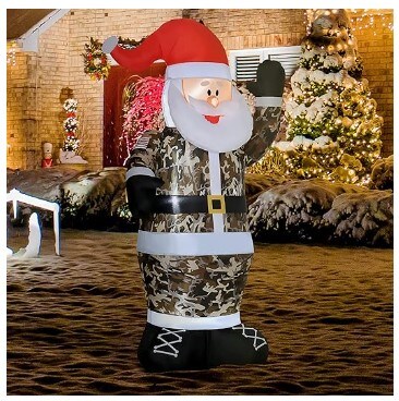 Outdoor Christmas Decorations 8&#x27; Inflatables Camouflage Santa Claus, Blow-Up Yard Christmas Decor with LED Lights Display