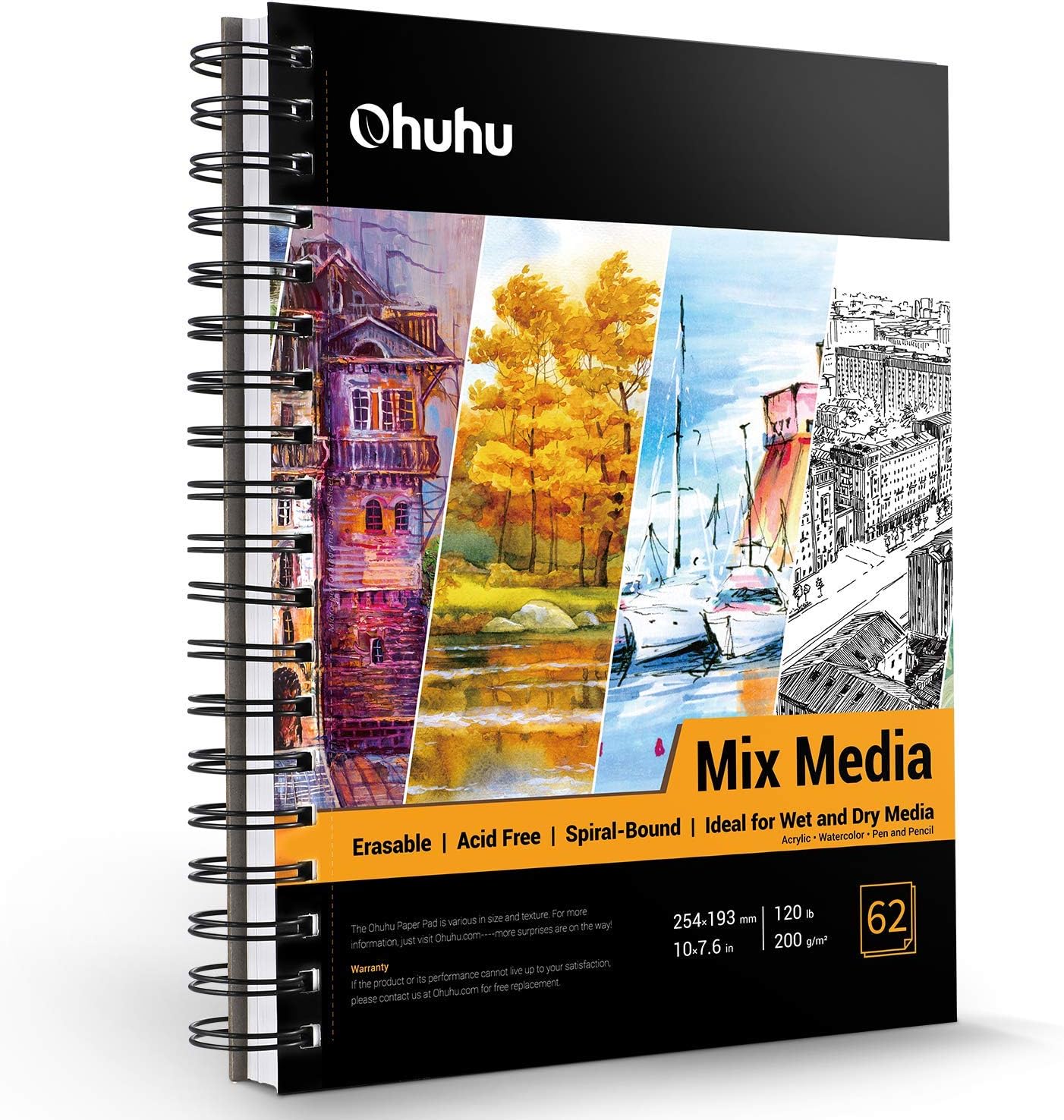 Ohuhu Mix Media Pad, Mixed Media Art Sketchbook, 120 LB/200 GSM Heavyweight Papers, Spiral Bound Mixed Media Paper Pad for Acrylic, Painting Christmas Gift