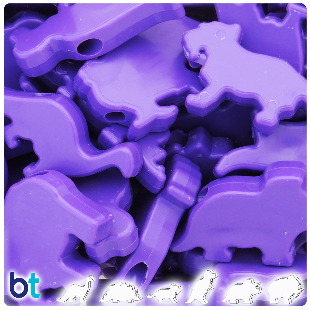 BeadTin Dark Lilac Opaque 30-40mm Dinosaur Plastic Pony Beads (4oz)