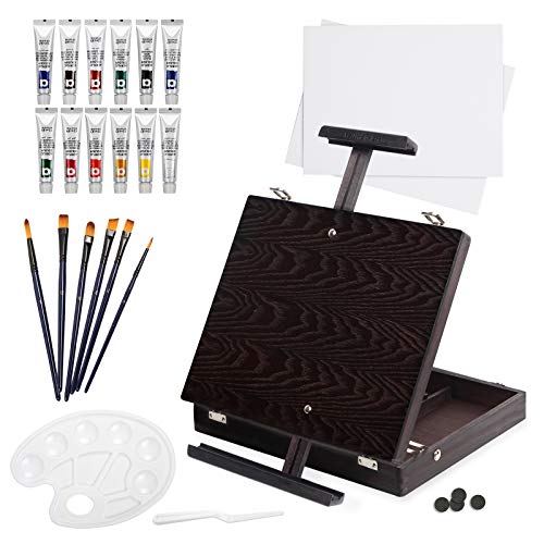 Falling in Art Tabletop Easel Painting Set -23 Pieces Acrylic Painting Kit  with Black Box Easel, 12 Acrylic Paints, Canvas Panels, Brushes, Palette  for Teens, Adults, Beginners, Artists