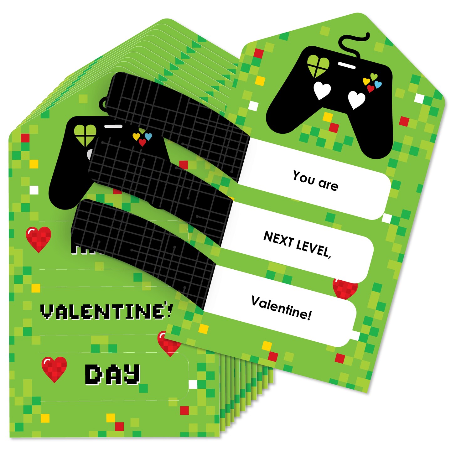 Big Dot of Happiness Game Zone - Pixel Video Game Cards for Kids - Happy Valentine&#x27;s Day Pull Tabs - Set of 12