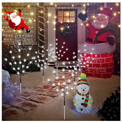 6 Pack Solar Snowflake Christmas Pathway Lights, 8 Modes 120 LEDs Solar Christmas Yard Stakes Outdoor Waterproof, Christmas Snowflake Tree Lights for Garden Yard Lawn Pathway Grave Decor