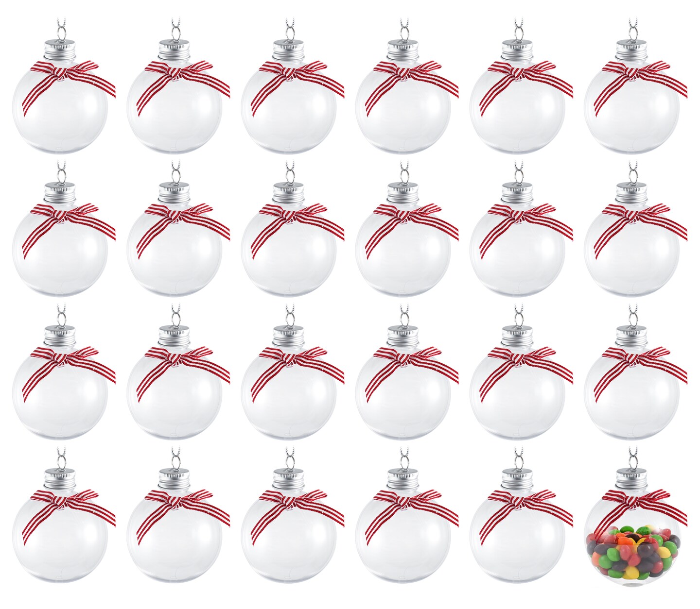 RN'D Toys Clear Fillable Ornaments - Shatterproof Transparent Plastic Craft Ornament Balls Decorations with Red and White Ribbon for DIY Christmas