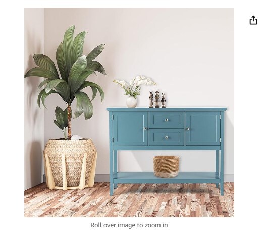Buffet Sideboard, Console Table for Living Room Kitchen Dining Room Furniture (Blue), with 2 Wood Storage Drawers and an Open Shelf