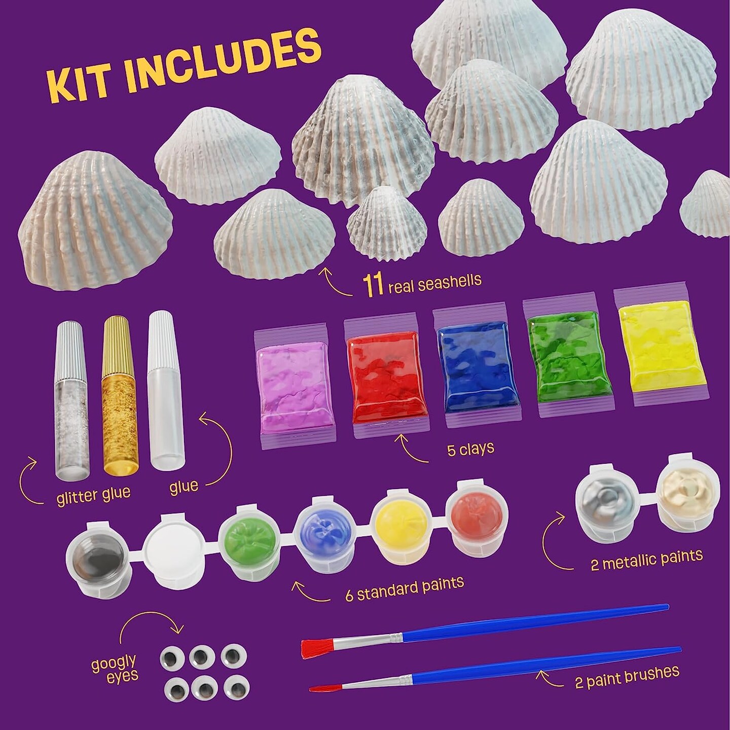 Lymoc 50 Pcs Rock Painting Kit,Seashell Painting Kit,Arts and Crafts  Activities Kits Gift for Kids Ages 6-12+, with 21 Paints Creative Art Toys  for 4