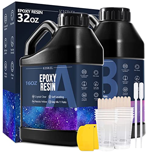 KISREL Epoxy Resin 32OZ - Crystal Clear Epoxy Resin Kit - No Yellowing No Bubble Art Resin Casting Resin for Art Crafts, Jewelry Making, Wood &#x26; Resin Molds(16OZ x 2)