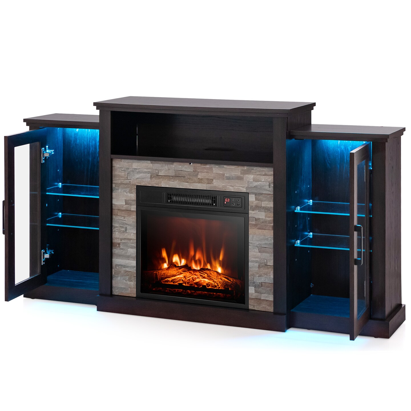 Fireplace Entertainment Center Stand with 16-Color LED Lights for TVs