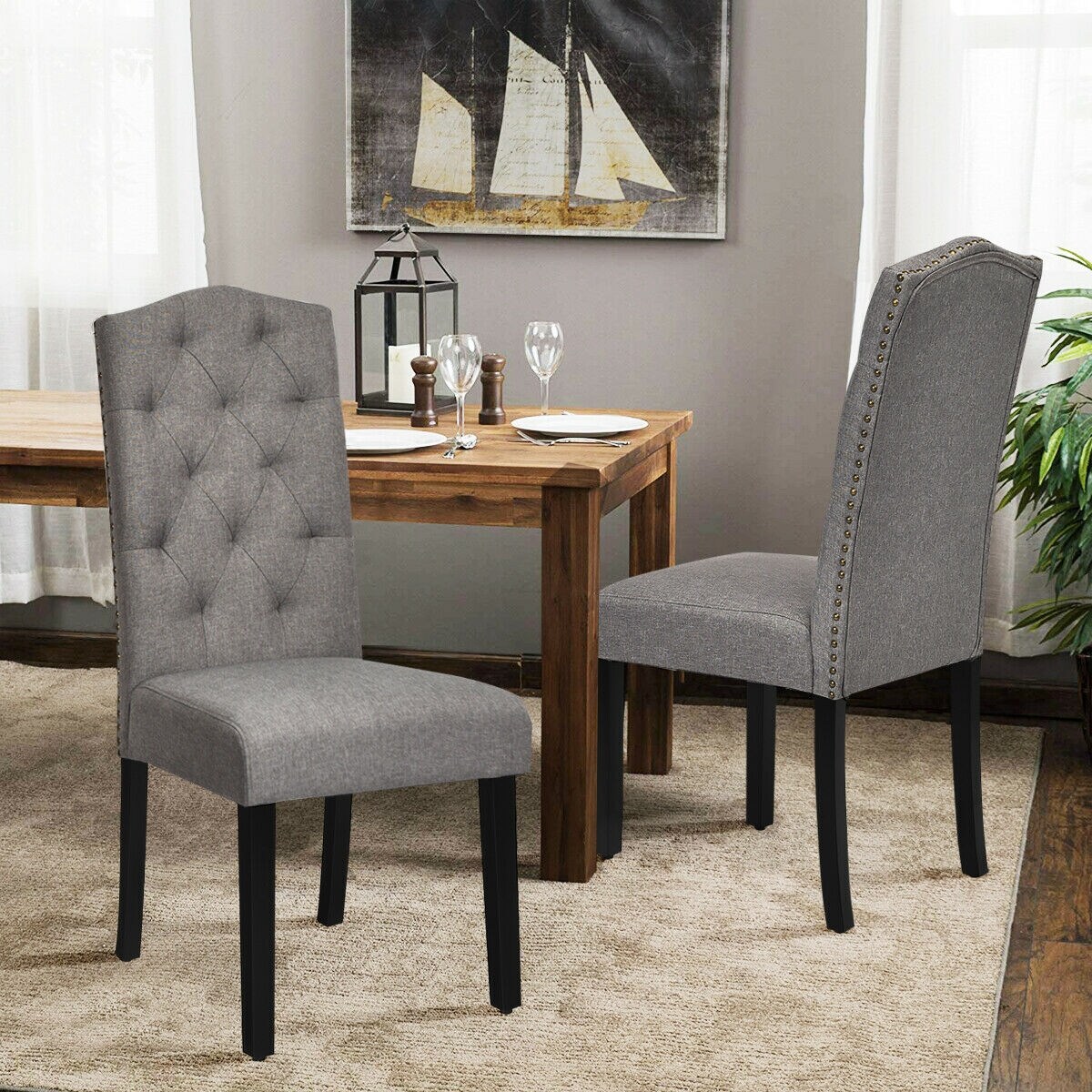 Set of 2 Tufted Upholstered Dining Chair with Curved Backrest